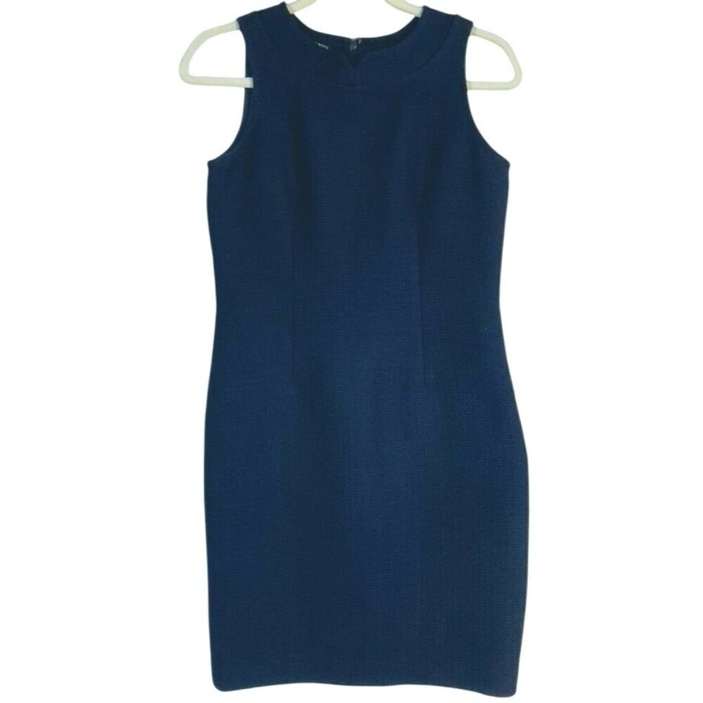 Talbots Navy Blue, Tweed, Sheath Dress, Size 4 Petite, Lined, Notch Neck